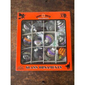 Vintage Shiny Brite Halloween Glass Ornaments Set Of 12 With Original Box By Chr